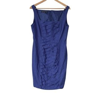 Jones Wear Dress linen blend pleated detail front career dress size 14 blue